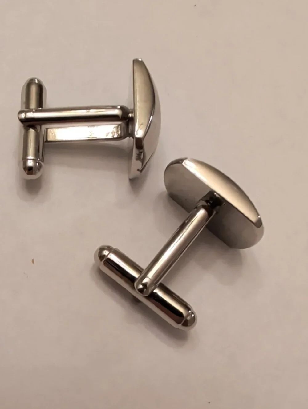 Polished Silver-Tone Men's Cufflinks - Sleek Semi-Circle Design